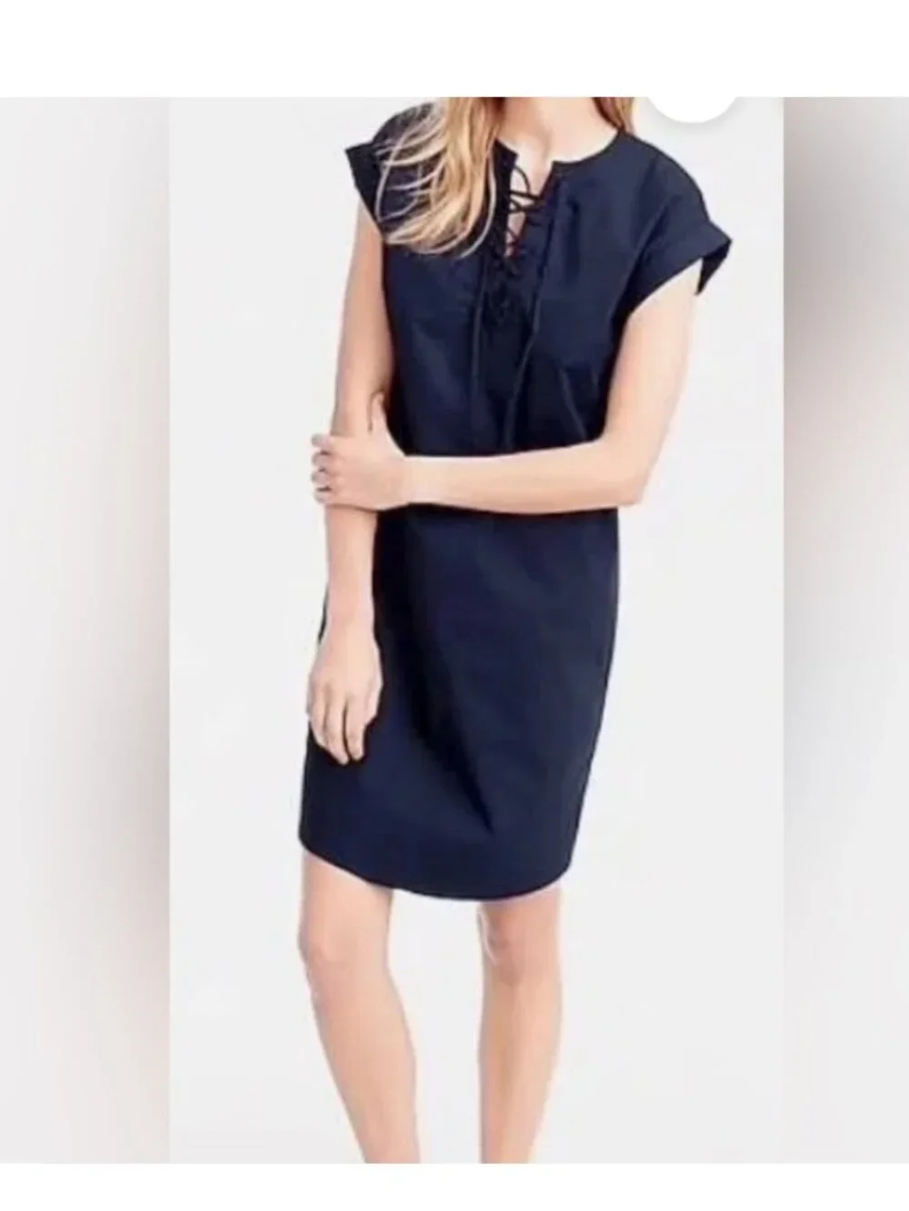 J.Crew Navy Lace-Up Shift Dress Small | Preppy Classic Work Casual Chic